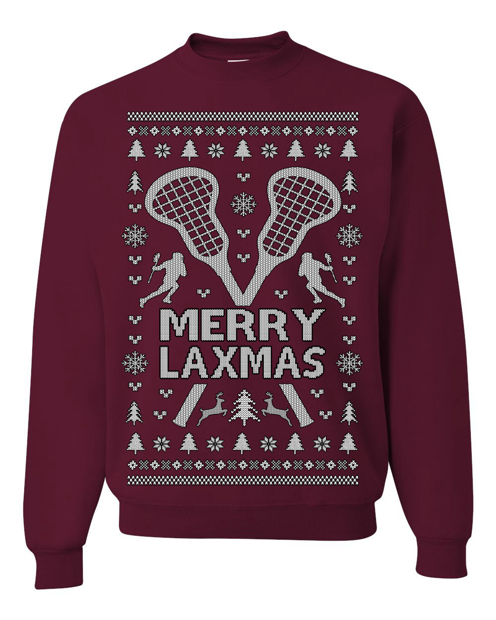 Merry Laxmas Funny Lacrosse Sports LAX Teen Sports Pun Ugly Christmas Sweater Crewneck Sweatshirt