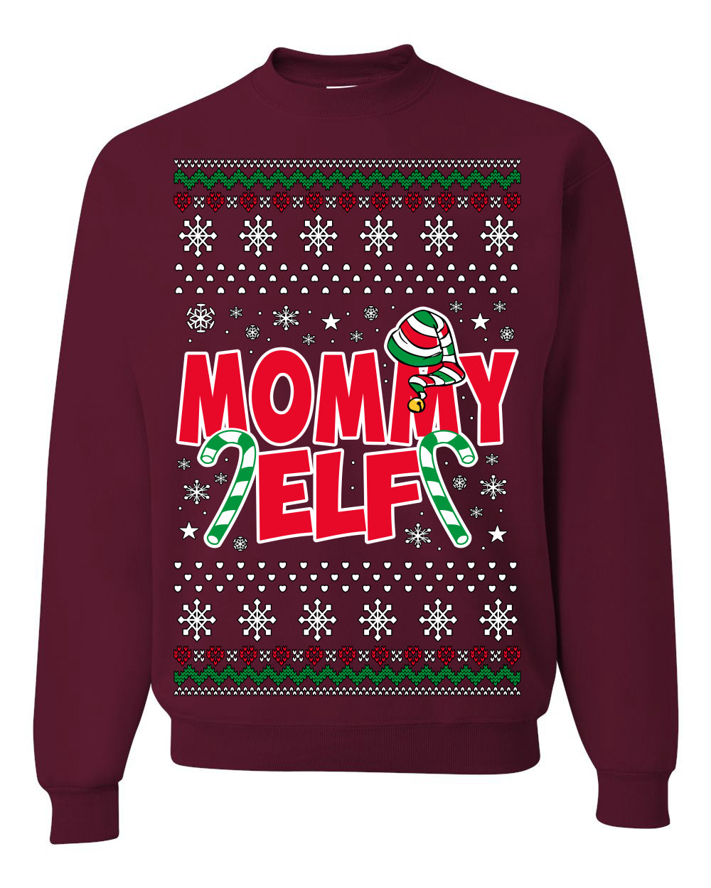 Mommy Elf Cute Holiday Winter Ugly Christmas Sweater Crewneck Sweatshirt