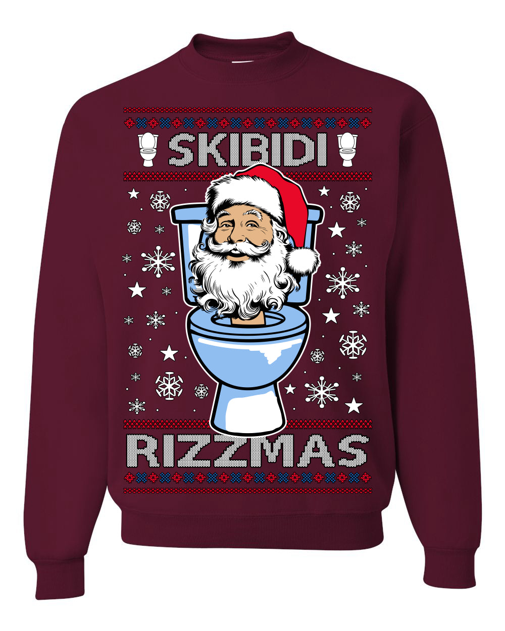 Skibidi Rizzmas Funny Toilet Video Viral Brain Rot Meme, Gen Z Alpha Slang Brainrot Memes Ugly Christmas Sweater Crewneck Sweatshirt