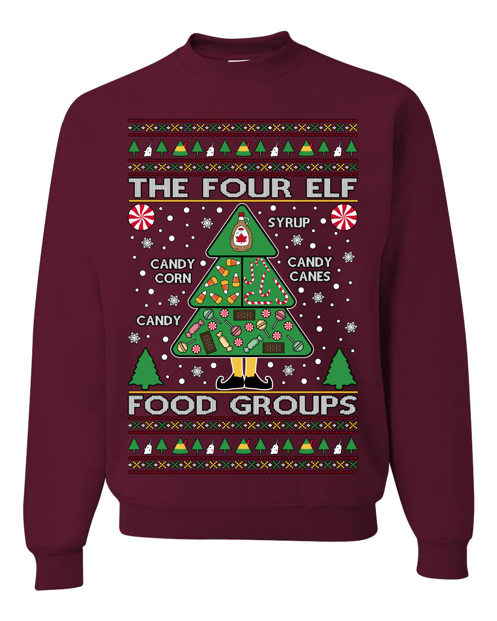 The Four Elf Food Groups Candy Canes Syrup Funny Ugly Christmas Sweater