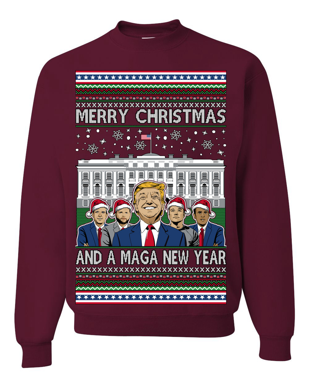 Merry Christmas and a MAGA New Year 2025 Ugly Christmas Sweater Crewneck Sweatshirts