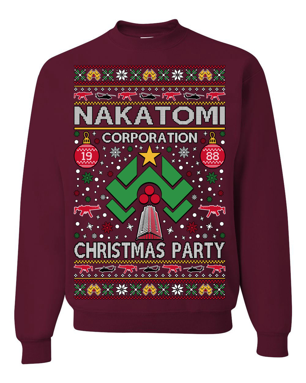 Nakatomi Corporation Christmas Party 1988 Plaza Logo, Classic Die Hard McClane 80s Xmas Movie Quote Ugly Christmas Sweater Crewneck Sweatshirt