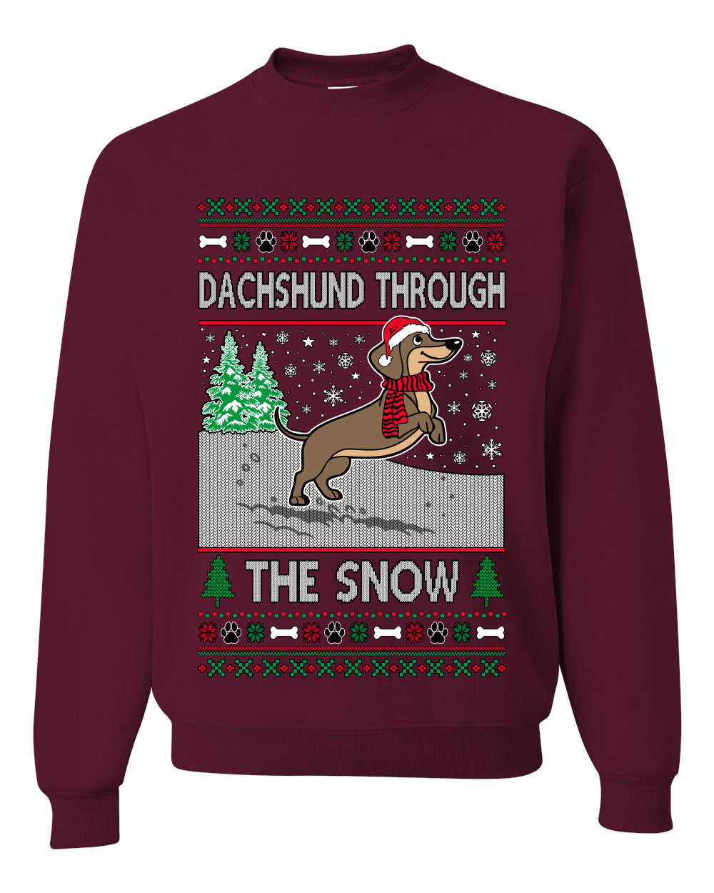 Dachshund Through The Snow, Cute Dog Christmas Sweater, Ugly Christmas Unisex Sweater, Crewneck Sweatshirts