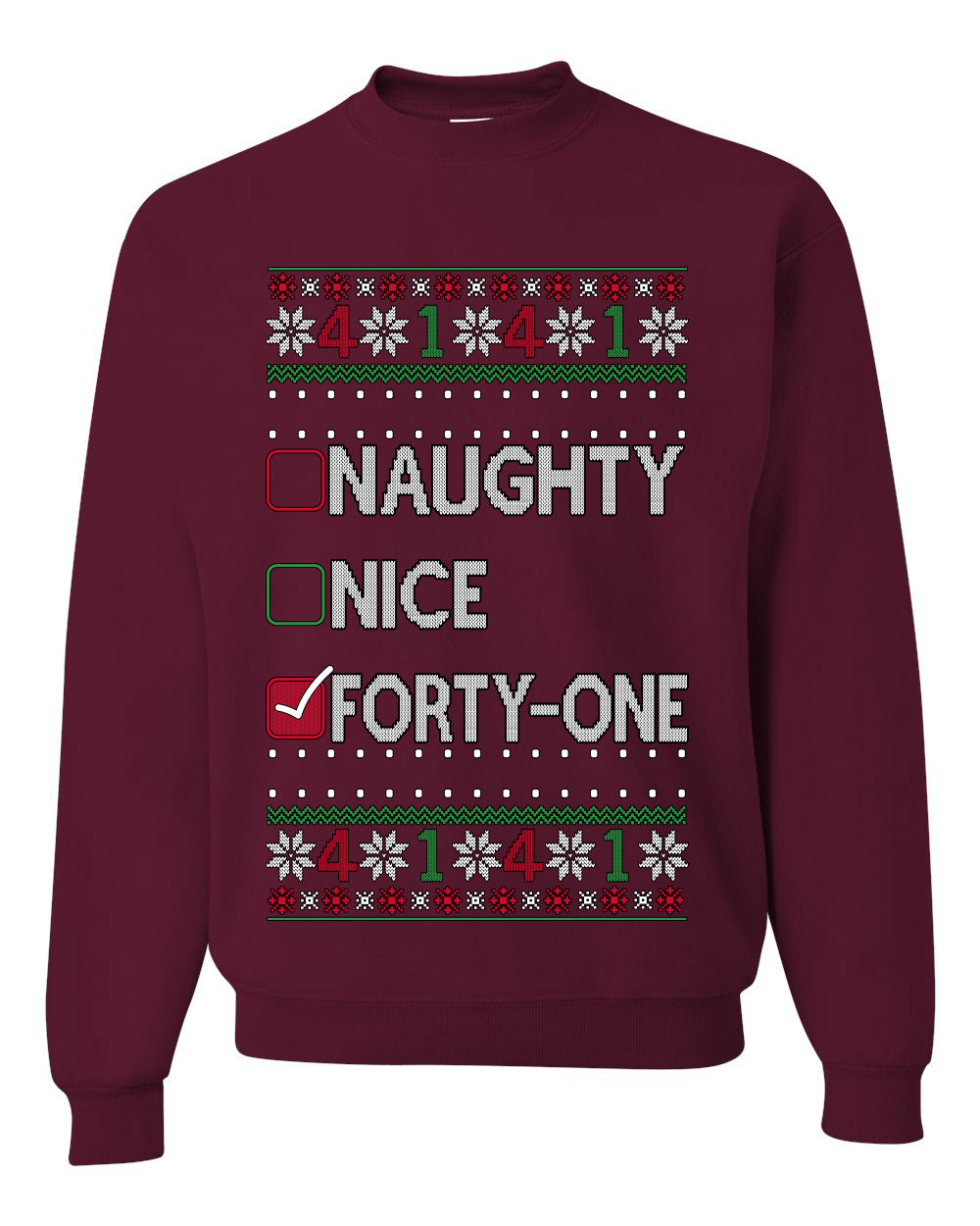 Funny Meme List Naughty, Nice, 41, Ugly Christmas Unisex Sweater, Crewneck Sweatshirts
