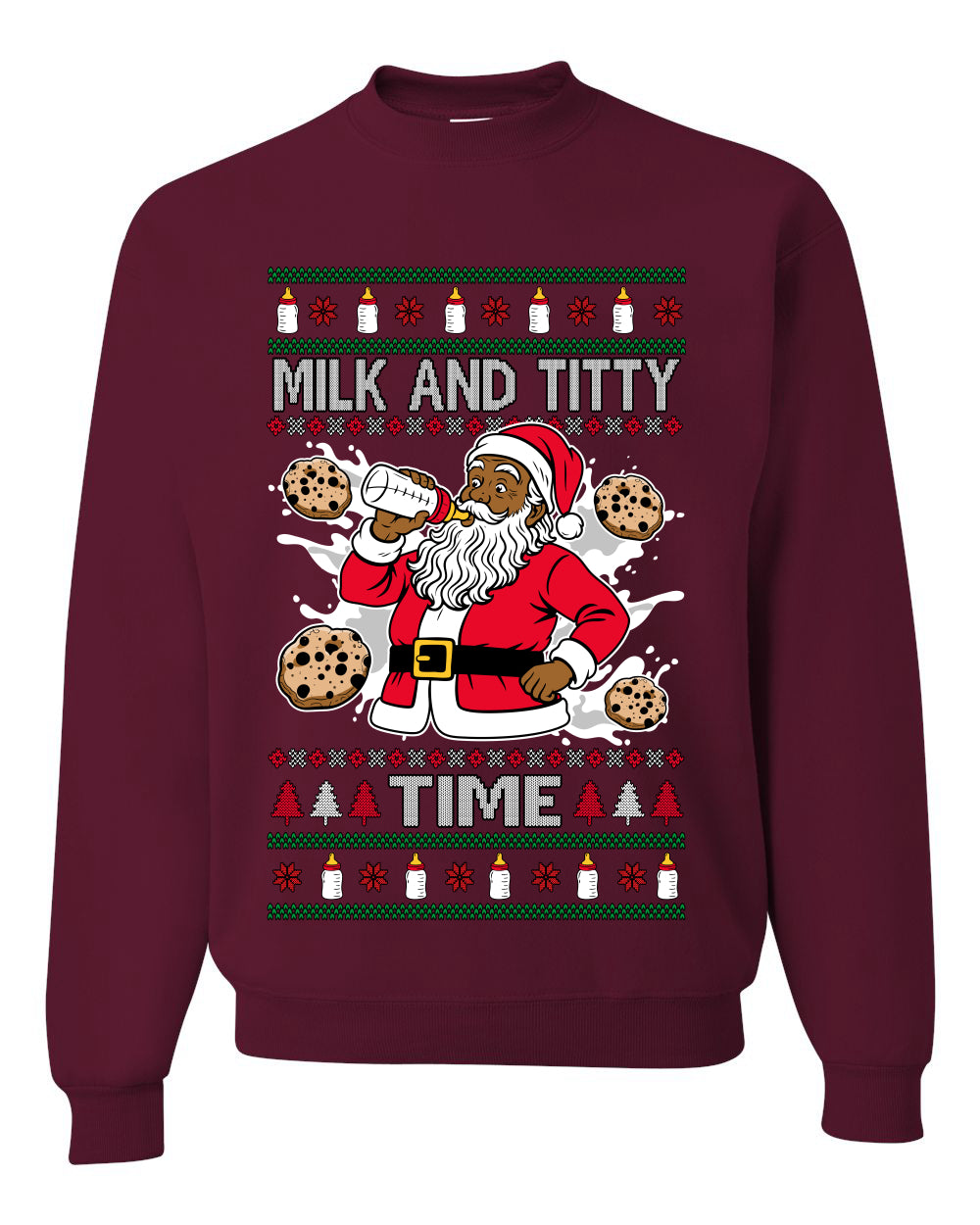 Milk And Titty Time Christmas Sweater, Unisex Ugly Christmas Crewneck Sweatshirts