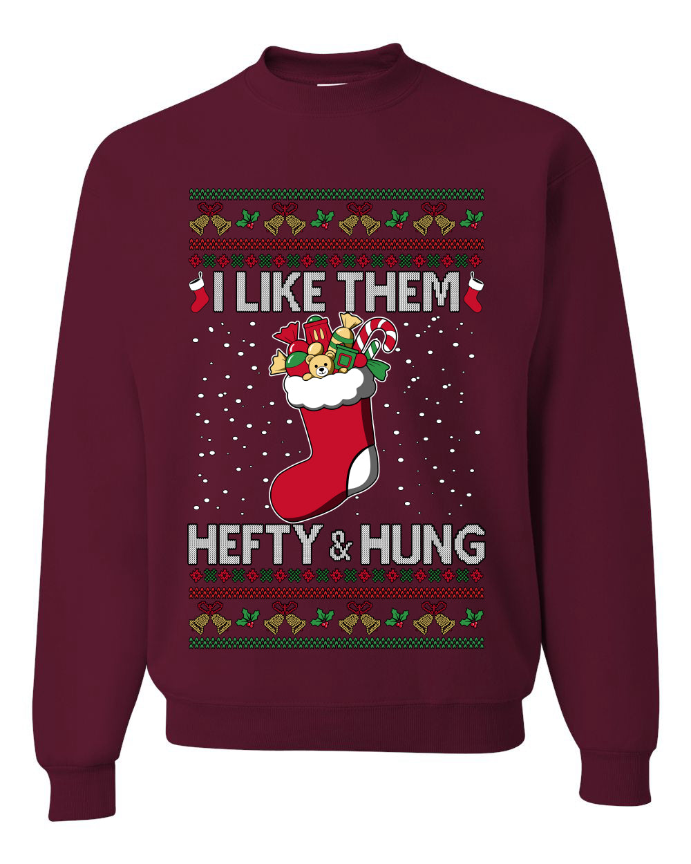 Hefty And Hung Christmas Sweater, Funny Unisex Ugly Christmas Crewneck Sweatshirts