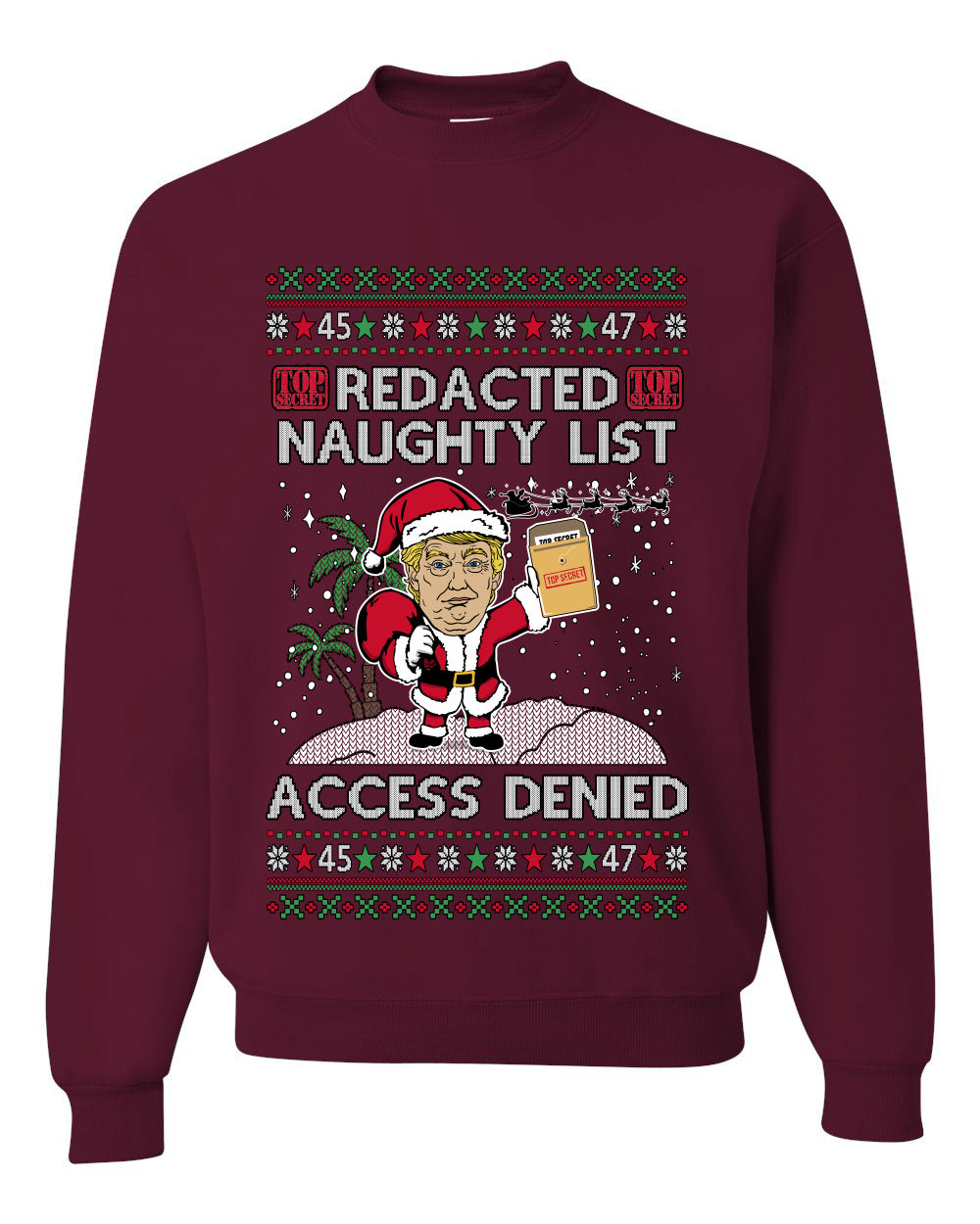 Redacted Naughty List Access Denied, Unisex Ugly Christmas Sweater Crewneck Sweatshirts