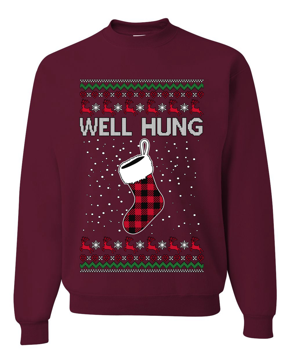 Well Hung, Unisex Ugly Christmas Sweater Crewneck Sweatshirts