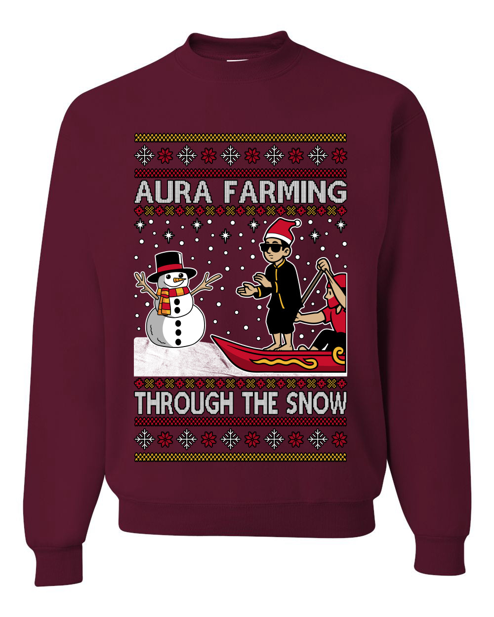 Aura Farming Through The Snow Meme, Unisex Ugly Christmas Sweater, Crewneck Sweatshirts