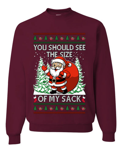 You Should See The Size Of My Sack Naughty Santa, Unisex Ugly Christmas Sweater Crewneck Sweatshirts