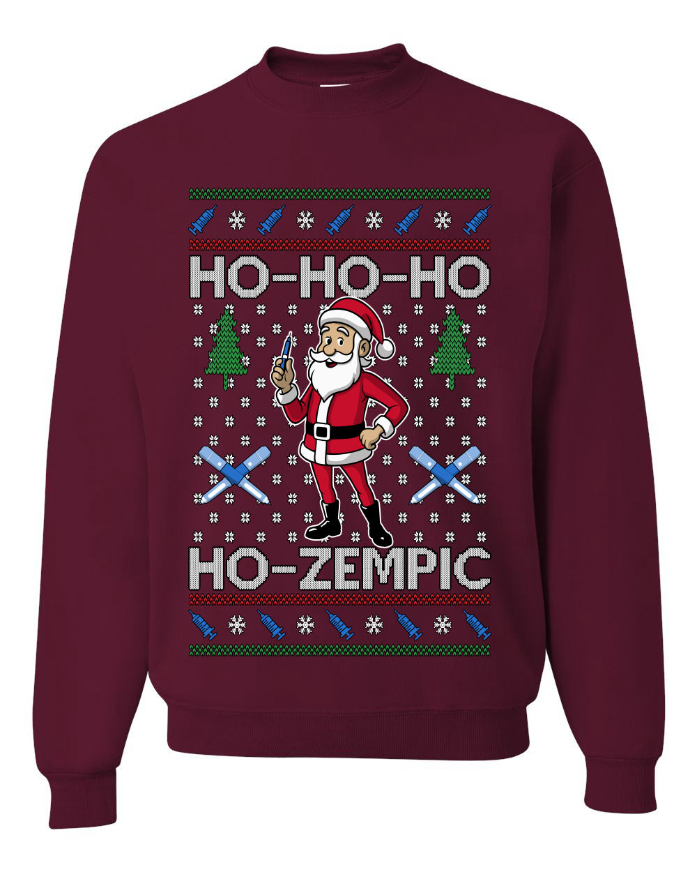 Skinny Santa Ho Ho Ho Ho-Zempic Weight Loss Shot, Unisex Ugly Christmas Sweater, Crewneck Sweatshirts