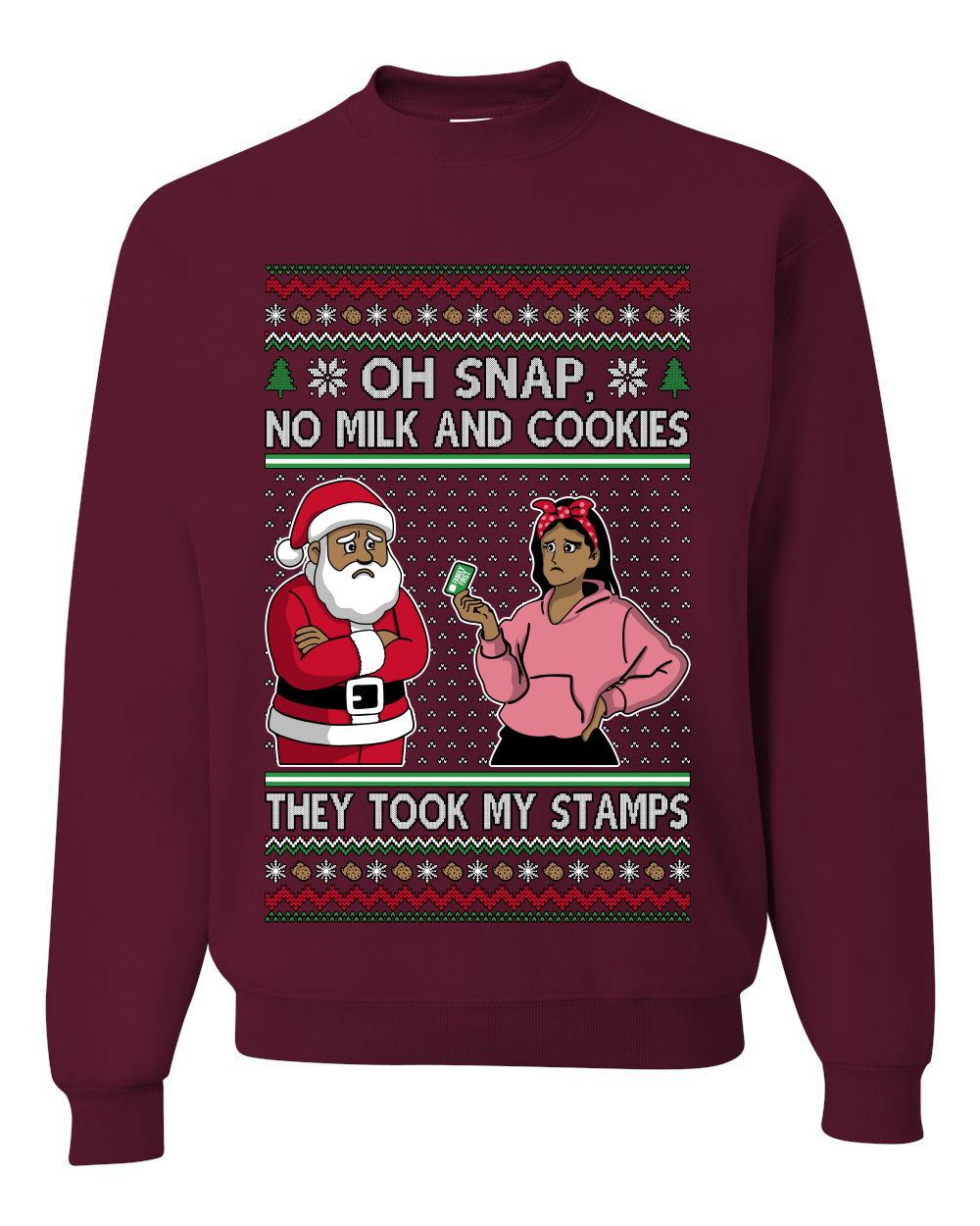 Oh Snap, No Milk And Cookies, They Took my Stamps, Unisex Ugly Christmas Sweater Crewneck Sweatshirts