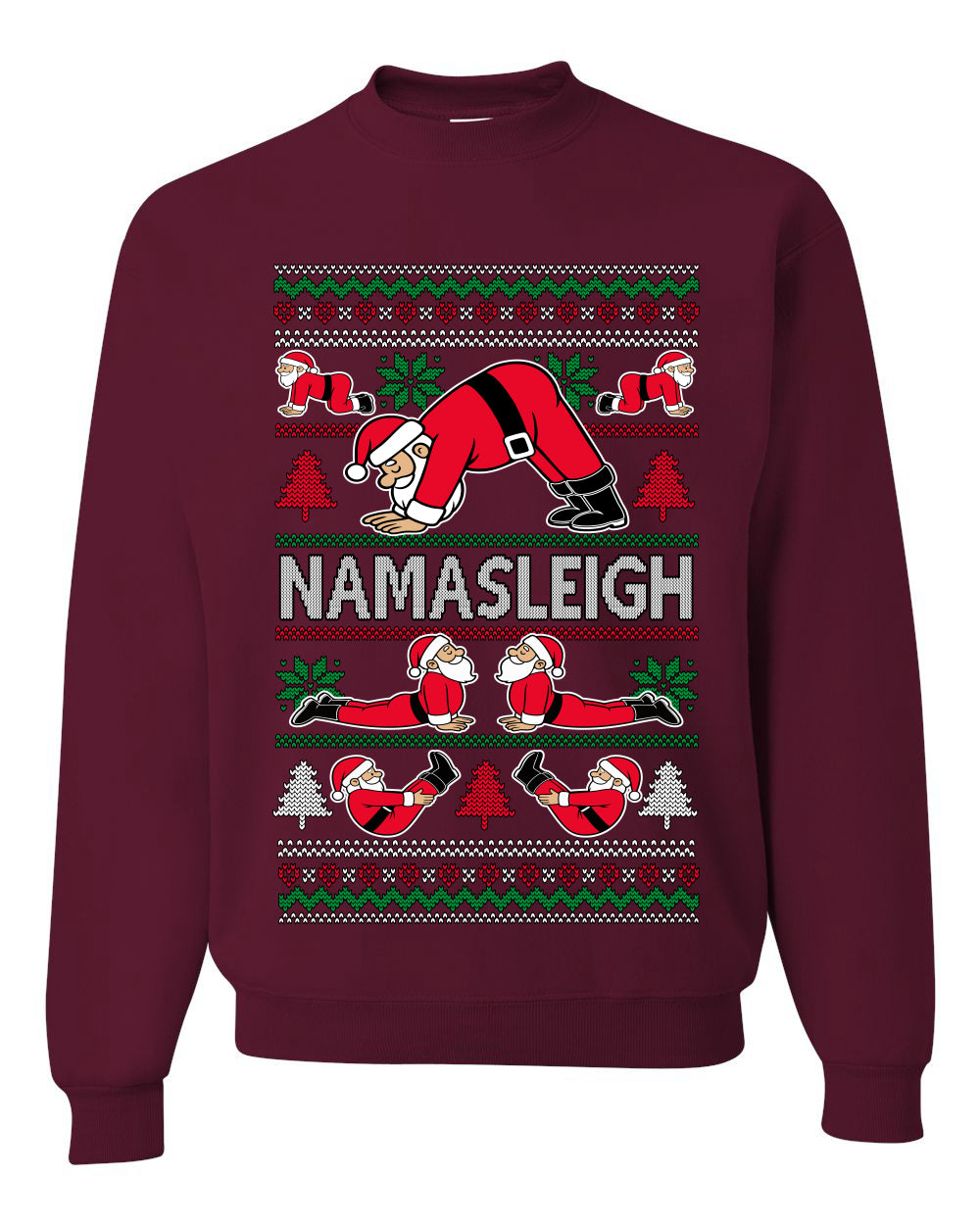 Namasleigh, Namaste Yoga Santa Claus, Unisex Ugly Christmas Sweater Crewneck Sweatshirts