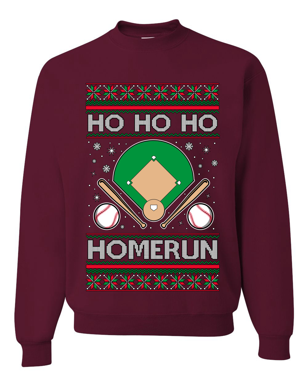 Ho Ho Ho Homerun, Baseball Fan Christmas Design, Unisex Ugly Christmas Sweater Crewneck Sweatshirts