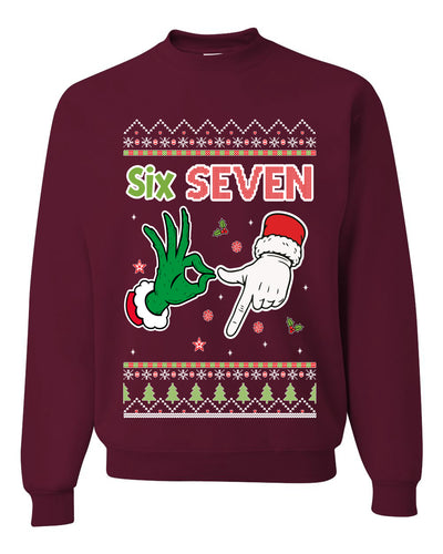 6 7 Christmas Hands, Unisex Ugly Christmas Sweater Crewneck Sweatshirts