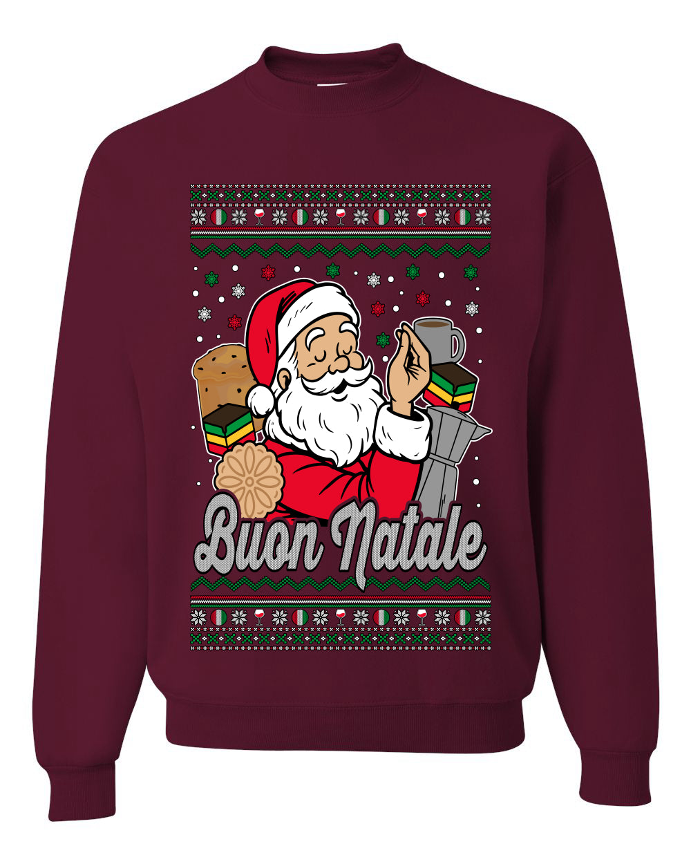 Buon Natale, Italian Santa Claus, Funny, Italian American Humor, Unisex Ugly Christmas Sweater, Crewneck Sweatshirts