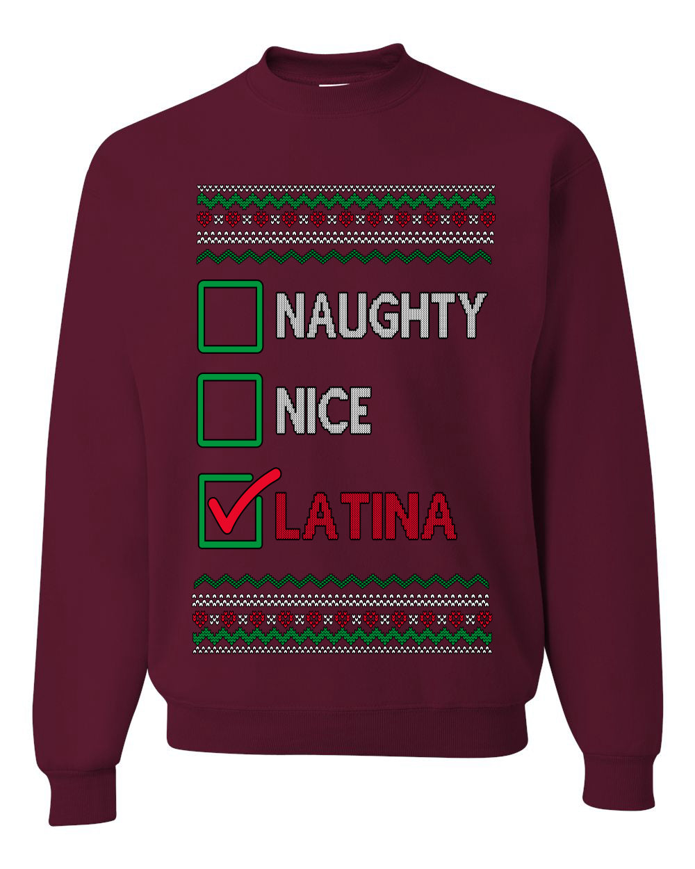 Naughty Nice, Latina, Latin American Humor Christmas Design, Unisex Ugly Christmas Sweater, Crewneck Sweatshirts
