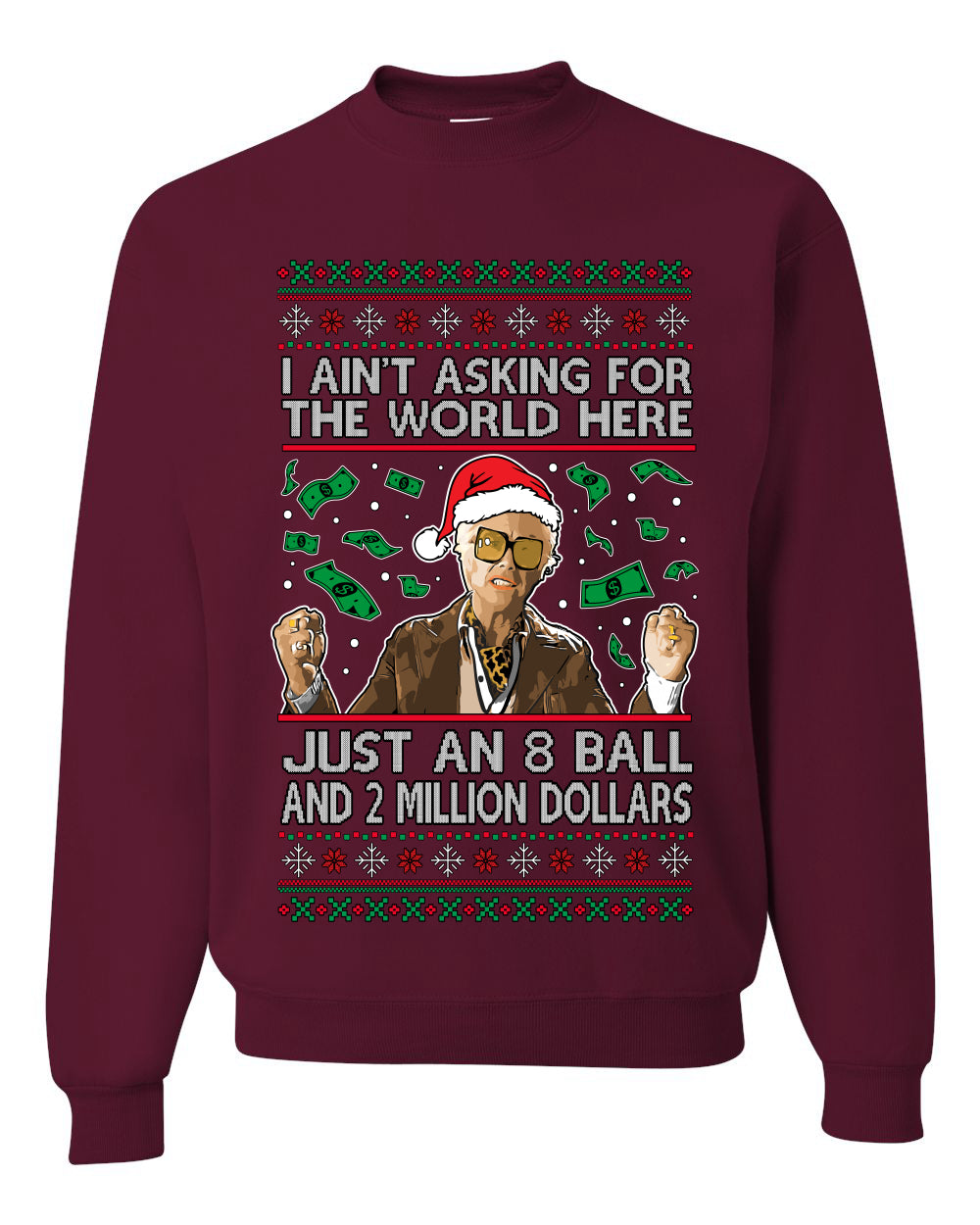 I Ain't Asking For the World Here, Just An 8 Ball and 2 Million Dollars, Unisex Ugly Christmas Sweater, Crewneck Sweatshirts