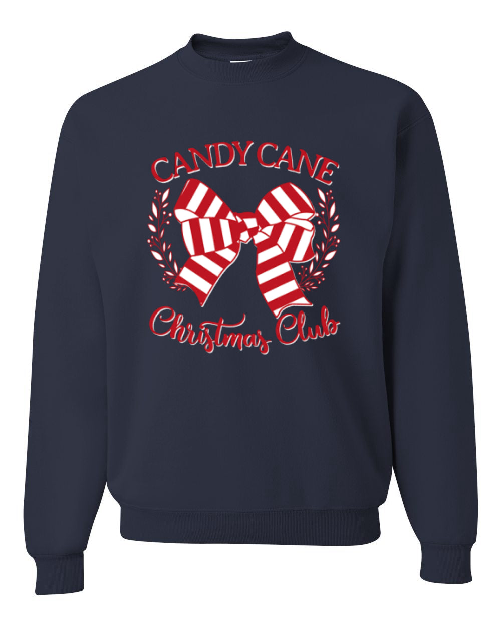 Candy Cane Christmas Club, Cute Bow Peppermint Design Unisex Christmas Sweater, Crewneck Sweatshirts