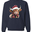 Cute Fluffy Christmas Cow with Santa Hat, Cute Christmas Design, Unisex Christmas Sweater, Crewneck Sweatshirts