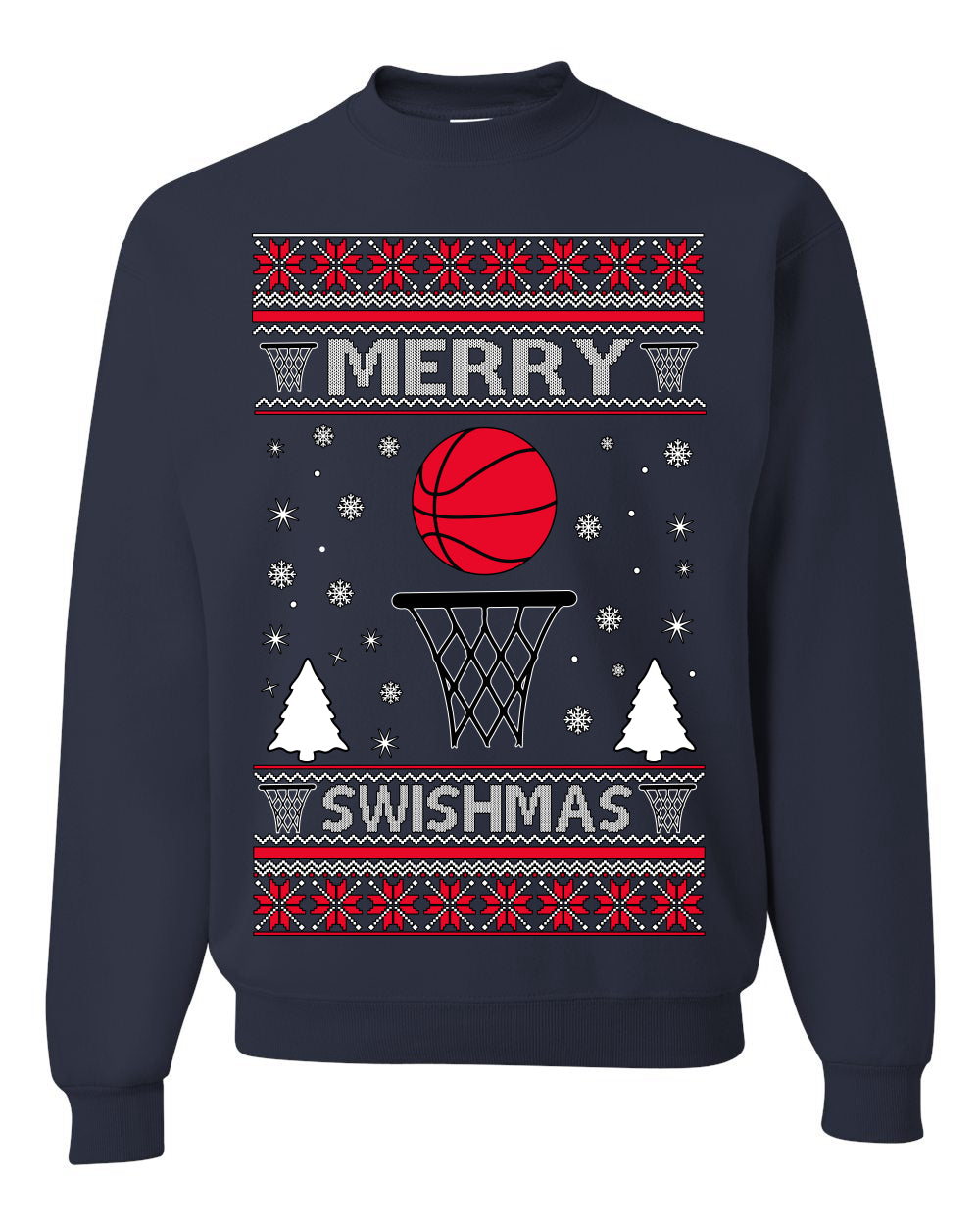 Merry Swishmas Basketball Sports Ugly Christmas Sweater Crewneck Sweatshirt