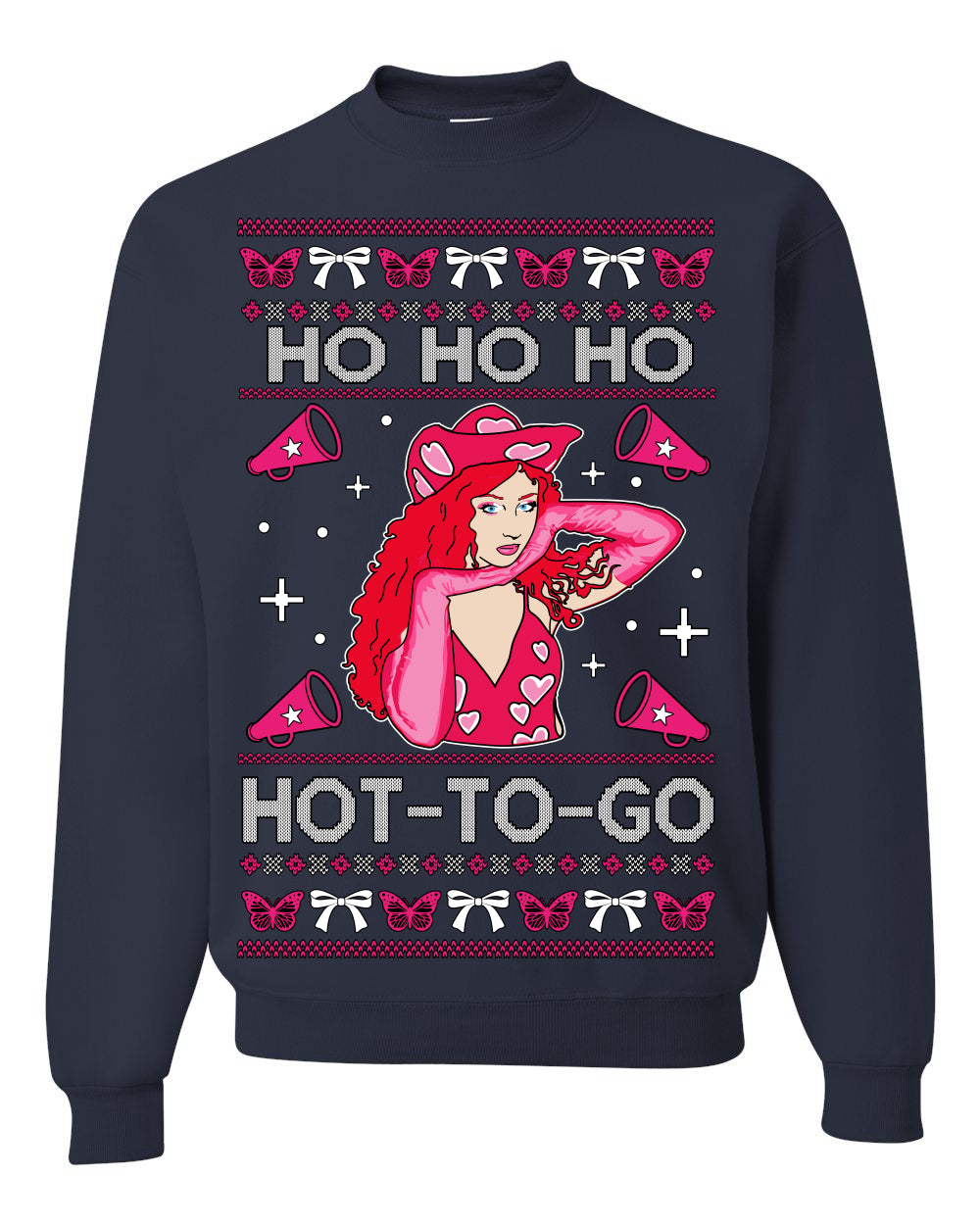 Ho Ho Ho Hot to Go, Funny Midwest Princess Pop Star Ugly Christmas Sweater Crewneck Sweatshirt