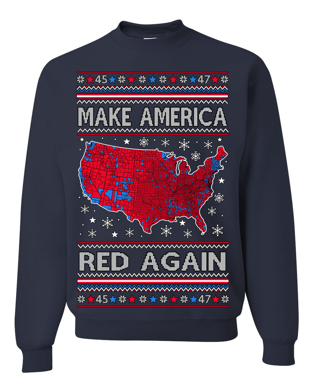 Make America Red Again USA Map Trump 2024 Ugly Christmas Sweater Crewneck Sweatshirt