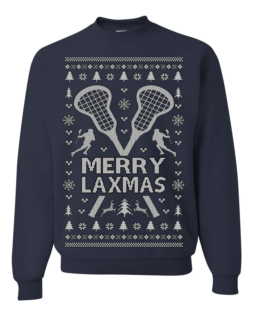 Merry Laxmas Funny Lacrosse Sports LAX Teen Sports Pun Ugly Christmas Sweater Crewneck Sweatshirt