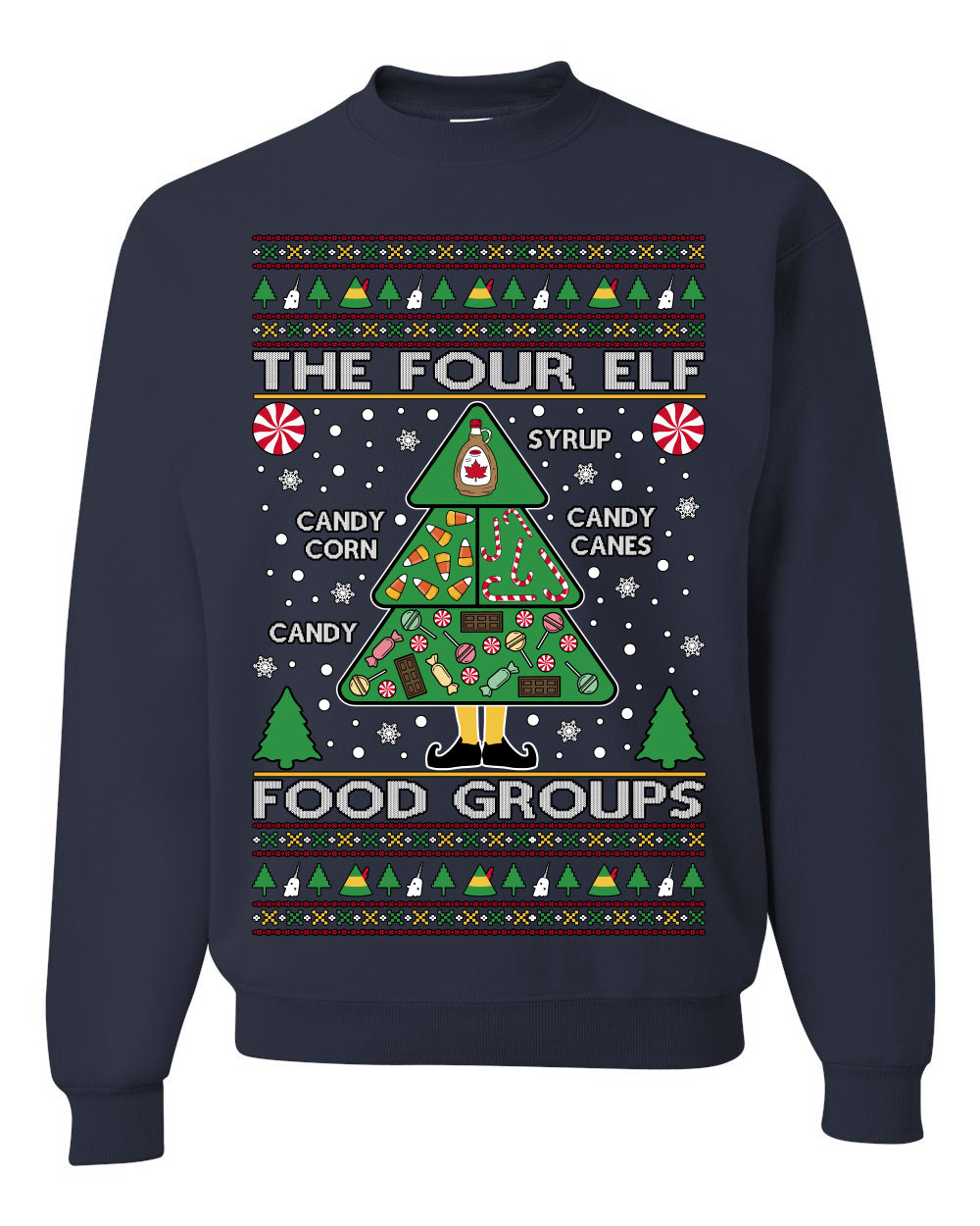 The Four Elf Food Groups Candy Canes Syrup Funny Ugly Christmas Sweater