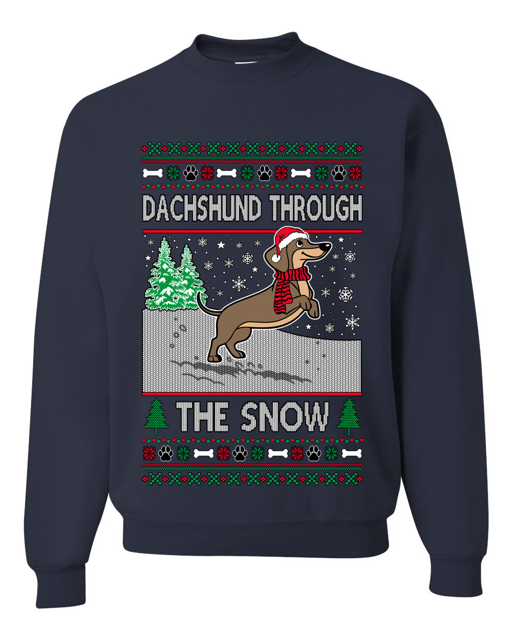 Dachshund Through The Snow, Cute Dog Christmas Sweater, Ugly Christmas Unisex Sweater, Crewneck Sweatshirts