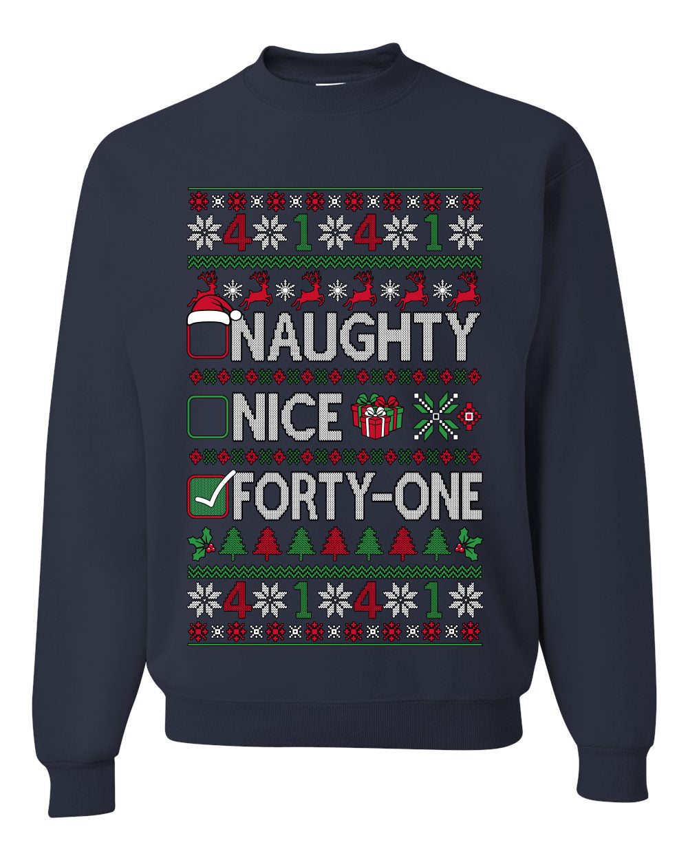 Naughty Nice 41, Ugly Christmas Unisex Sweater List, Extra Festive, Crewneck Sweatshirts