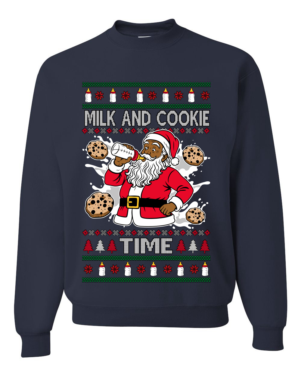 Milk And Cookie Time Christmas Sweater, Unisex Ugly Christmas Crewneck Sweatshirts