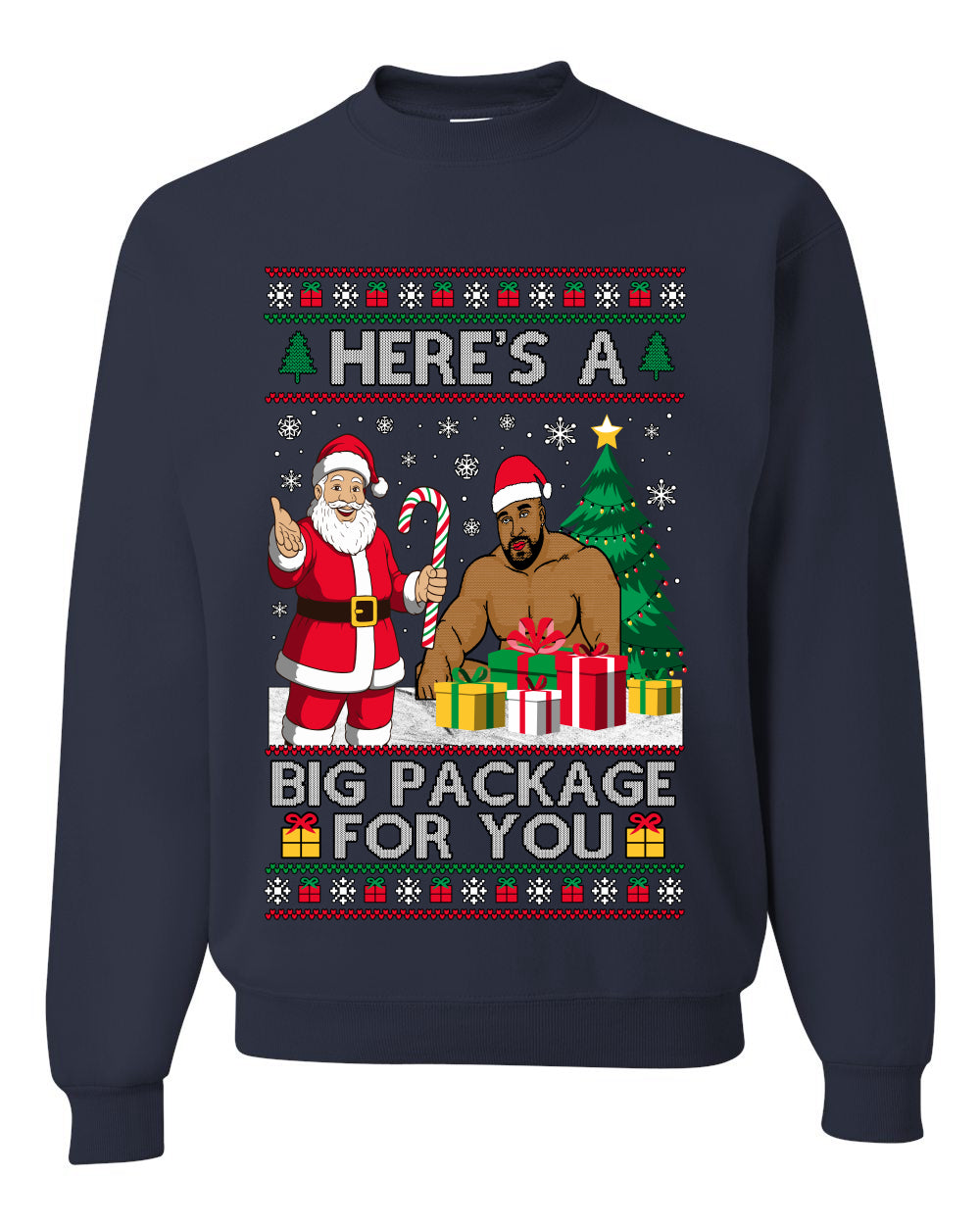 Here's A Big Package For You Santa Christmas Sweater, Unisex Ugly Christmas Crewneck Sweatshirts