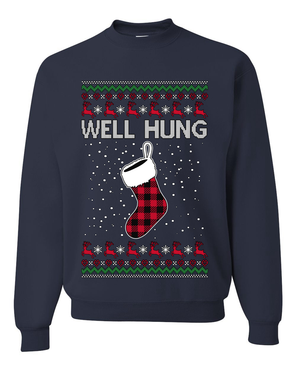 Well Hung, Unisex Ugly Christmas Sweater Crewneck Sweatshirts