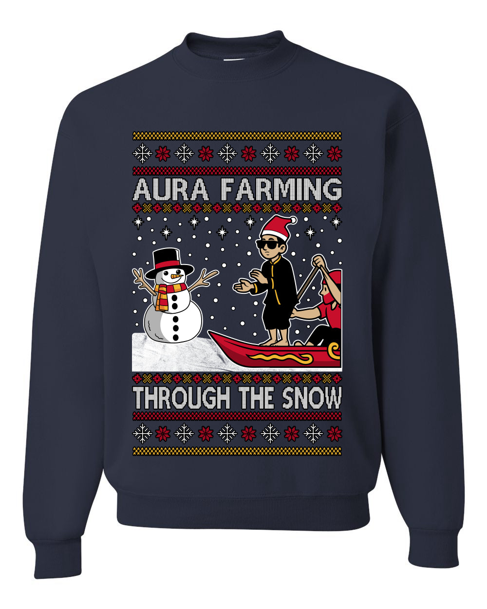 Aura Farming Through The Snow Meme, Unisex Ugly Christmas Sweater, Crewneck Sweatshirts