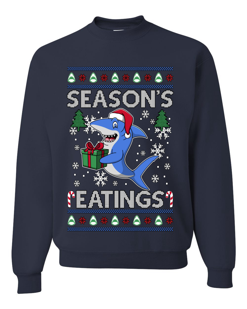 Season's Eatings Shark, Unisex Ugly Christmas Sweater Crewneck Sweatshirts
