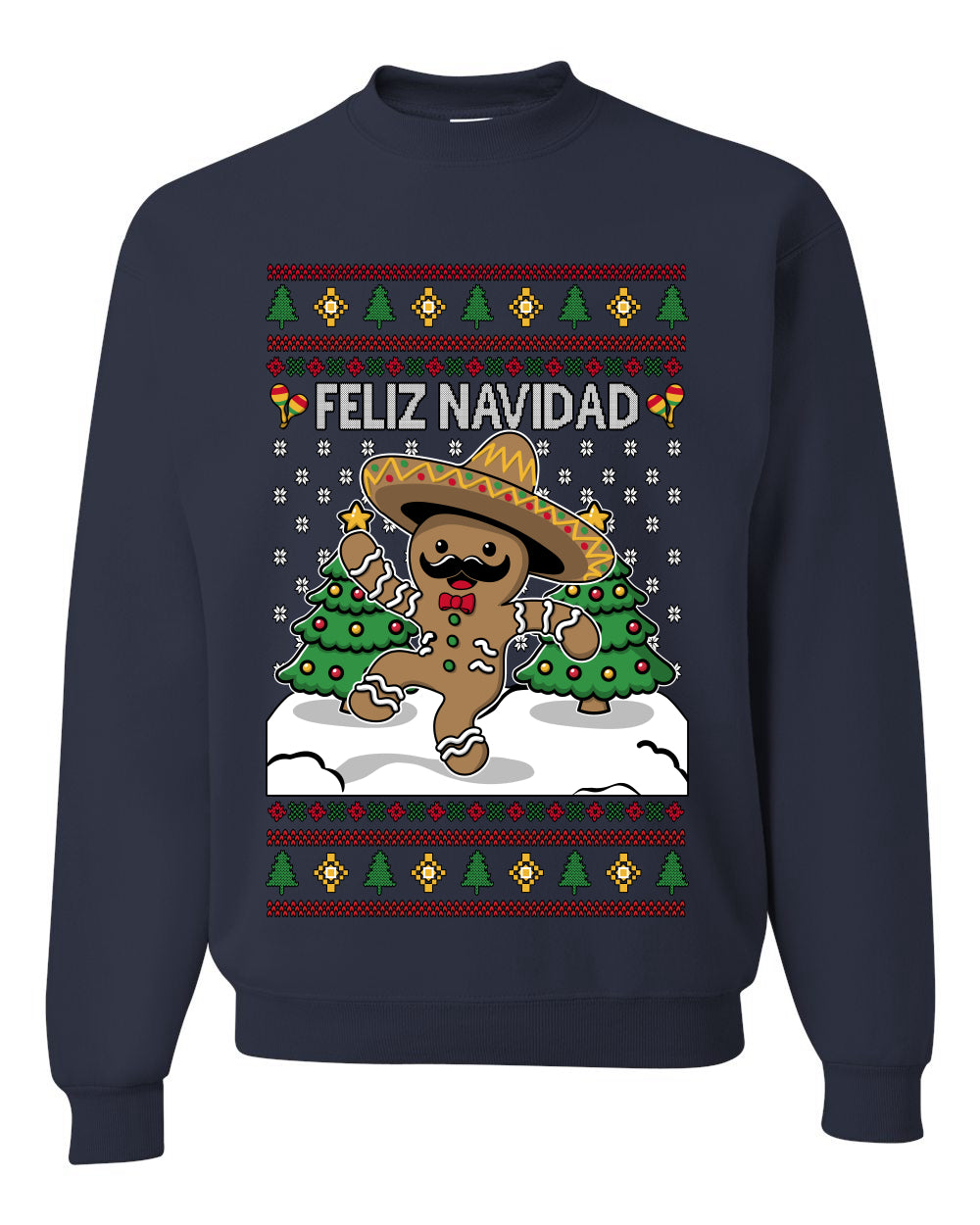 Feliz Navidad Dancing Gingerbread Man, Unisex Ugly Christmas Sweater, Crewneck Sweatshirts