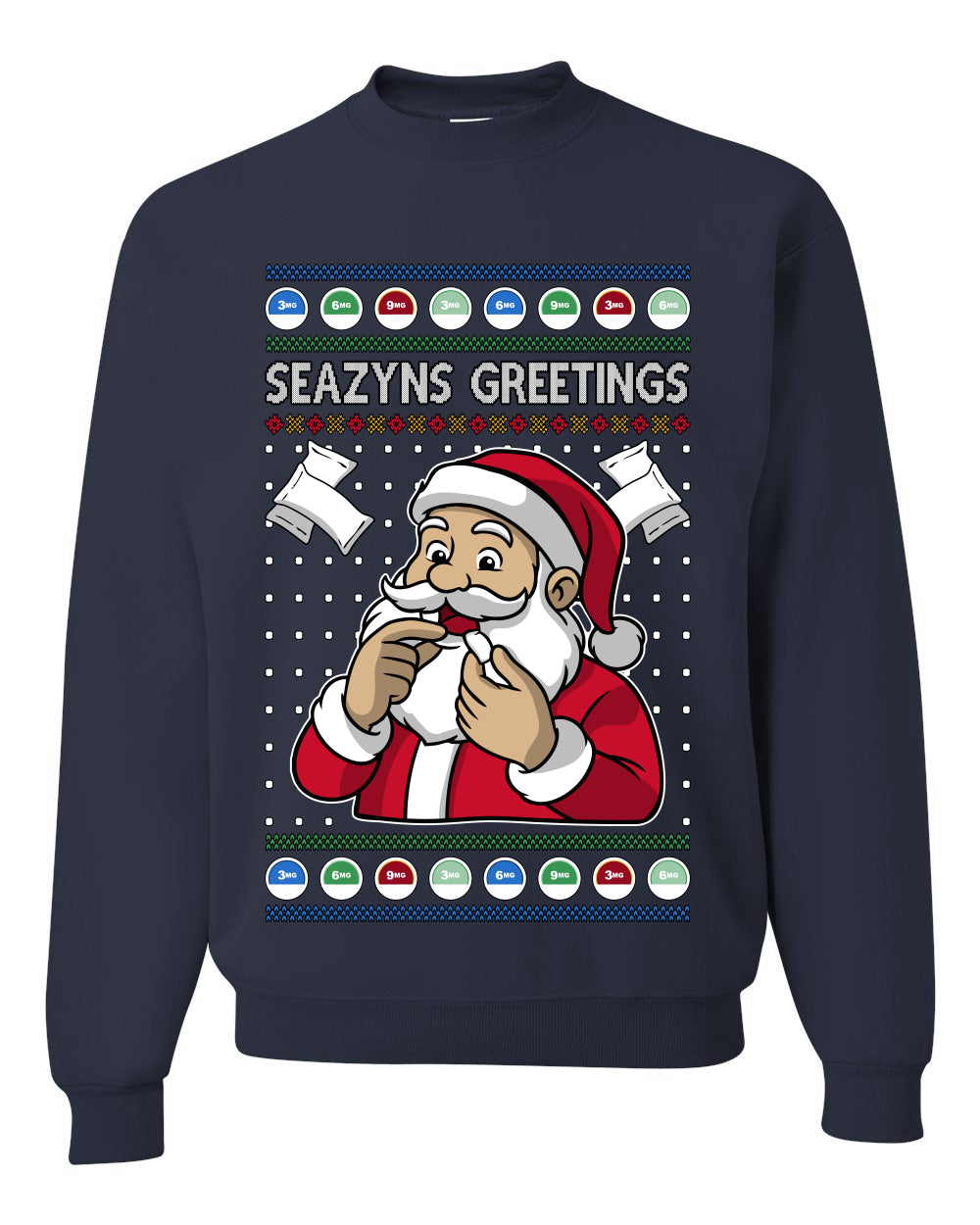 Seazyns Greeting Santa Packing Lip Pouch, Unisex Ugly Christmas Sweater Crewneck Sweatshirts