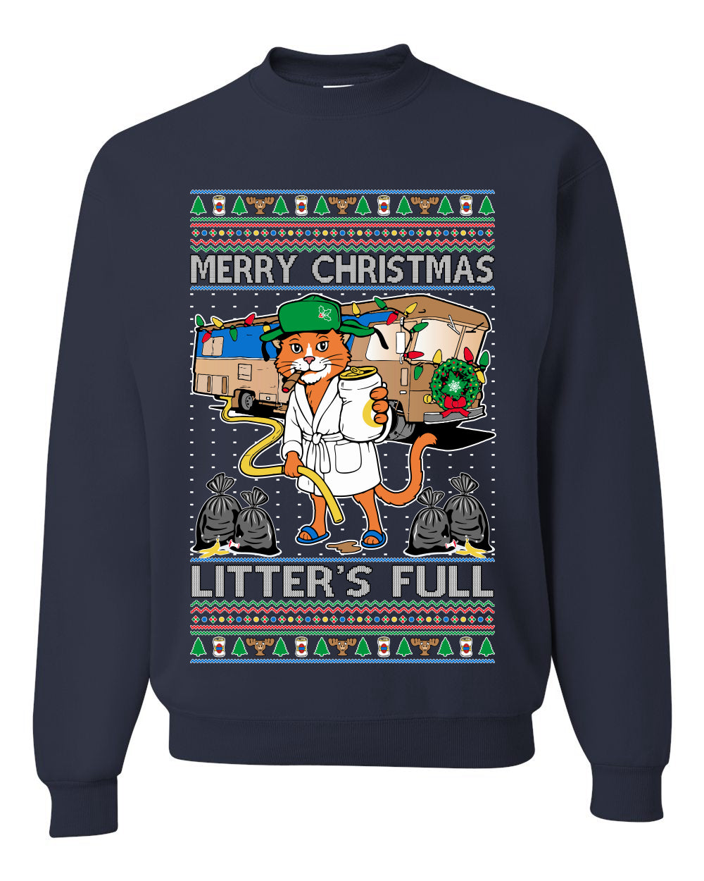 Litters Full Cat, Unisex Ugly Christmas Sweater Crewneck Sweatshirts