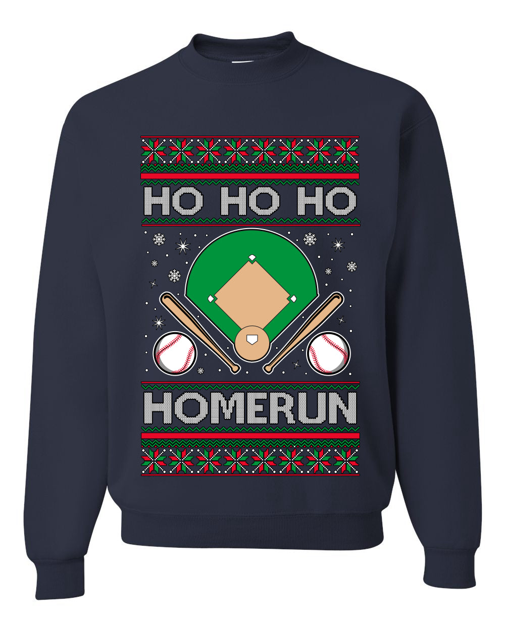 Ho Ho Ho Homerun, Baseball Fan Christmas Design, Unisex Ugly Christmas Sweater Crewneck Sweatshirts