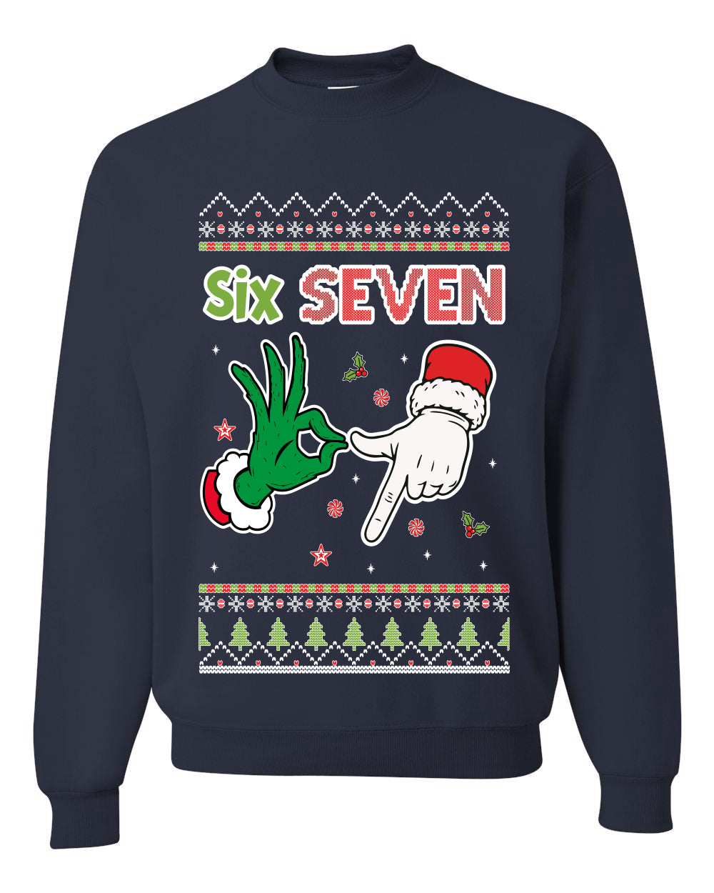 6 7 Christmas Hands, Unisex Ugly Christmas Sweater Crewneck Sweatshirts