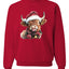 Cute Fluffy Christmas Cow with Santa Hat, Cute Christmas Design, Unisex Christmas Sweater, Crewneck Sweatshirts