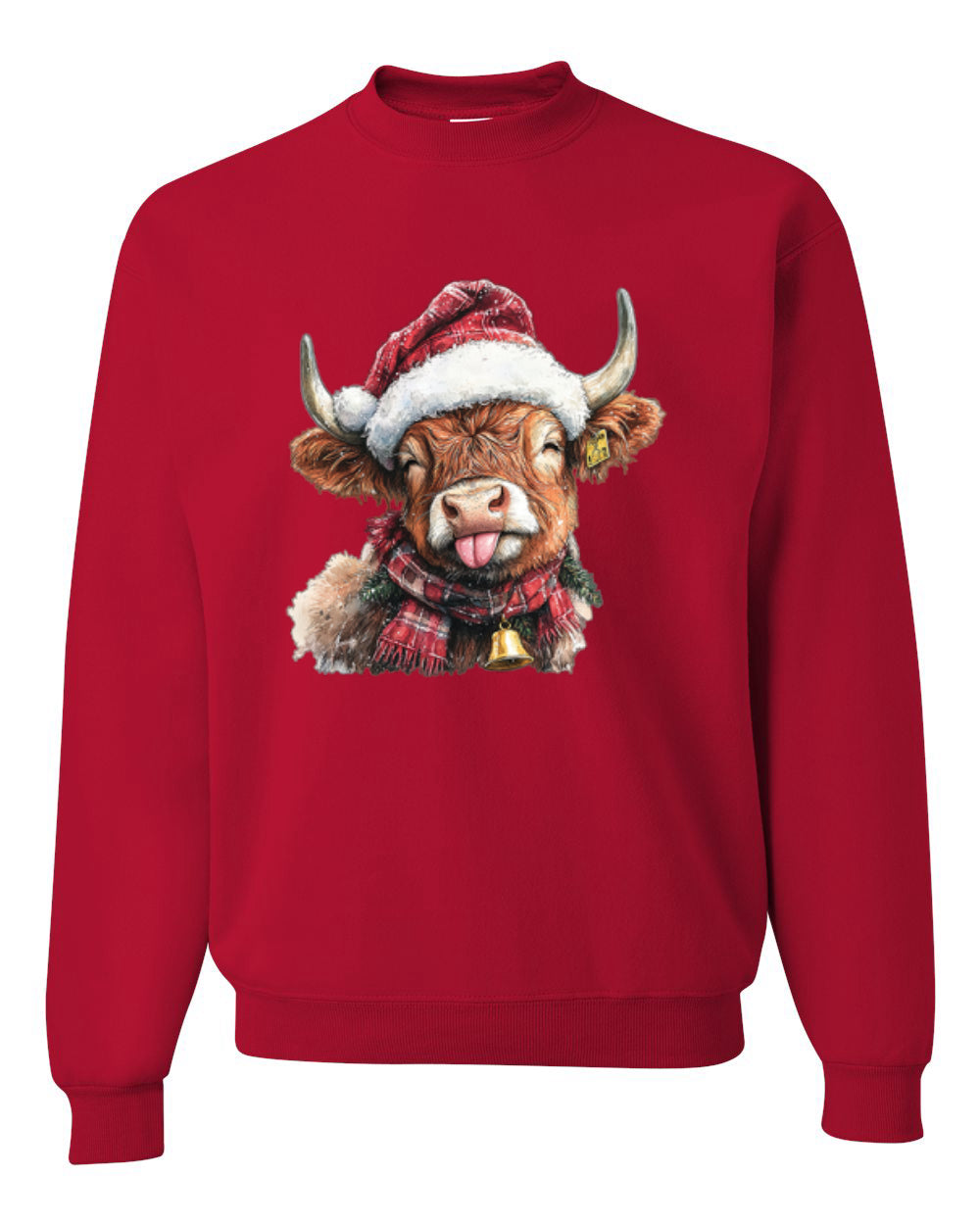 Cute Fluffy Christmas Cow with Santa Hat, Cute Christmas Design, Unisex Christmas Sweater, Crewneck Sweatshirts