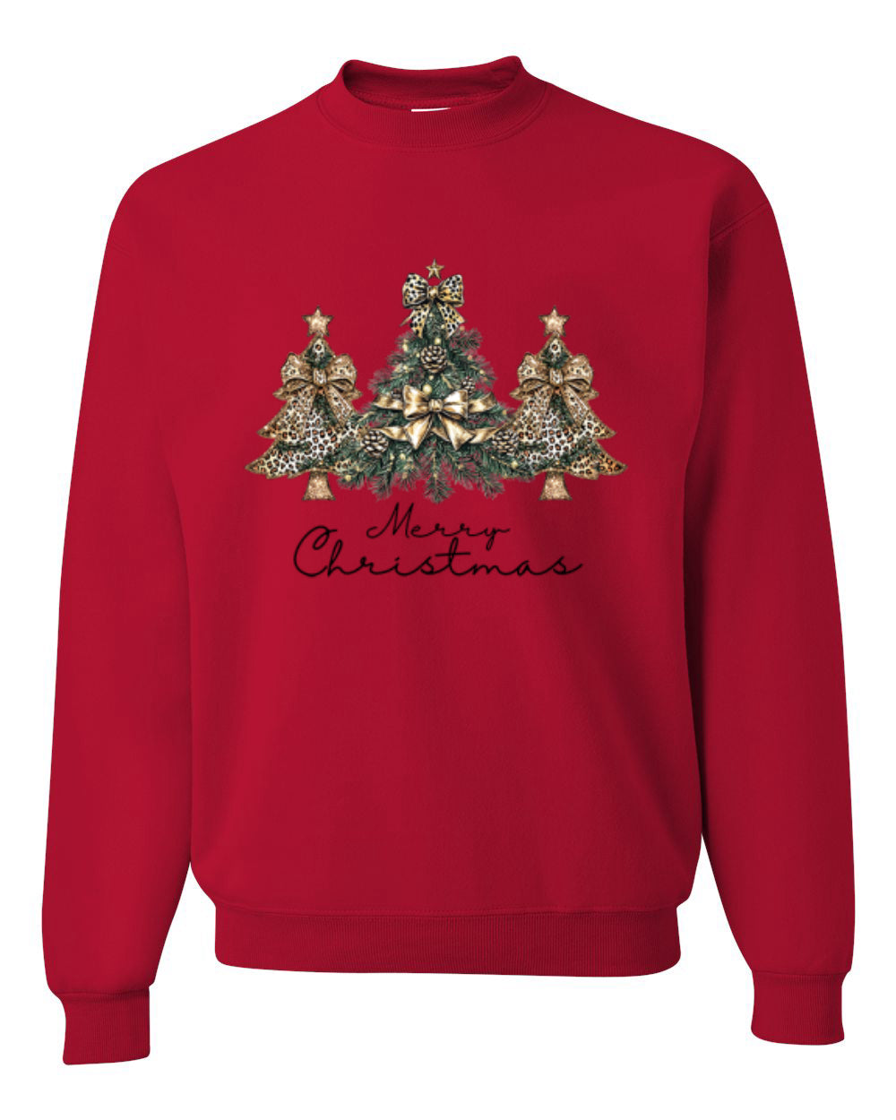 Merry Christmas Gold Glitter Christmas Tree Design, Unisex Christmas Sweater, Crewneck Sweatshirts