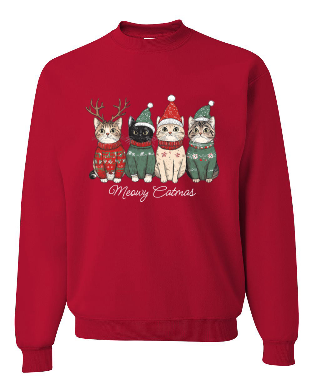 Meowy Catmas, Christmas Cat Lover Design, Unisex Christmas Sweater, Crewneck Sweatshirts