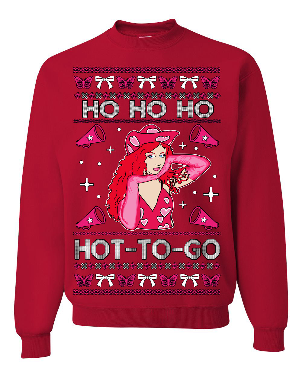Ho Ho Ho Hot to Go, Funny Midwest Princess Pop Star Ugly Christmas Sweater Crewneck Sweatshirt