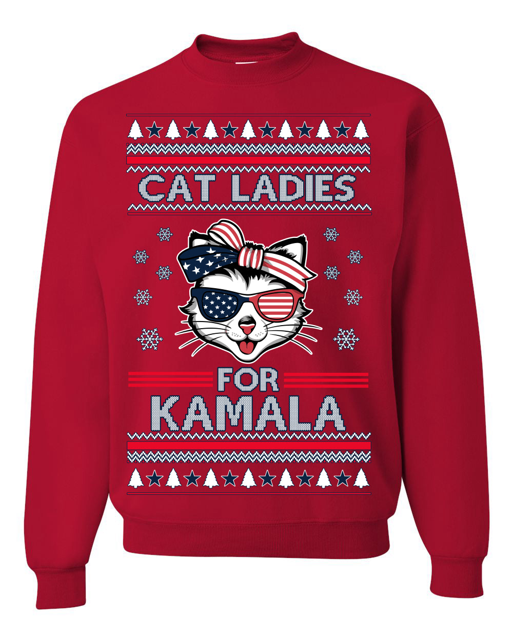 Cat Ladies for Kamala USA Glasses, Harris Tim Walz 2024 Cute USA Glasses Bow Ugly Christmas Sweater Crewneck Sweatshirt