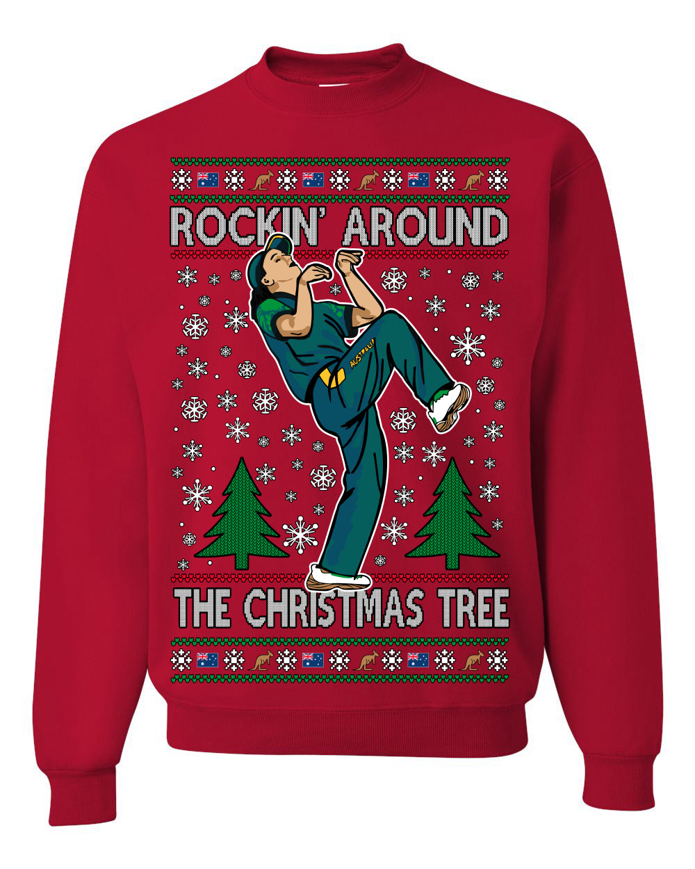 Rockin Around the Christmas Tree Raygun Viral Breakdancer Ugly Christmas Sweater Crewneck Sweatshirt