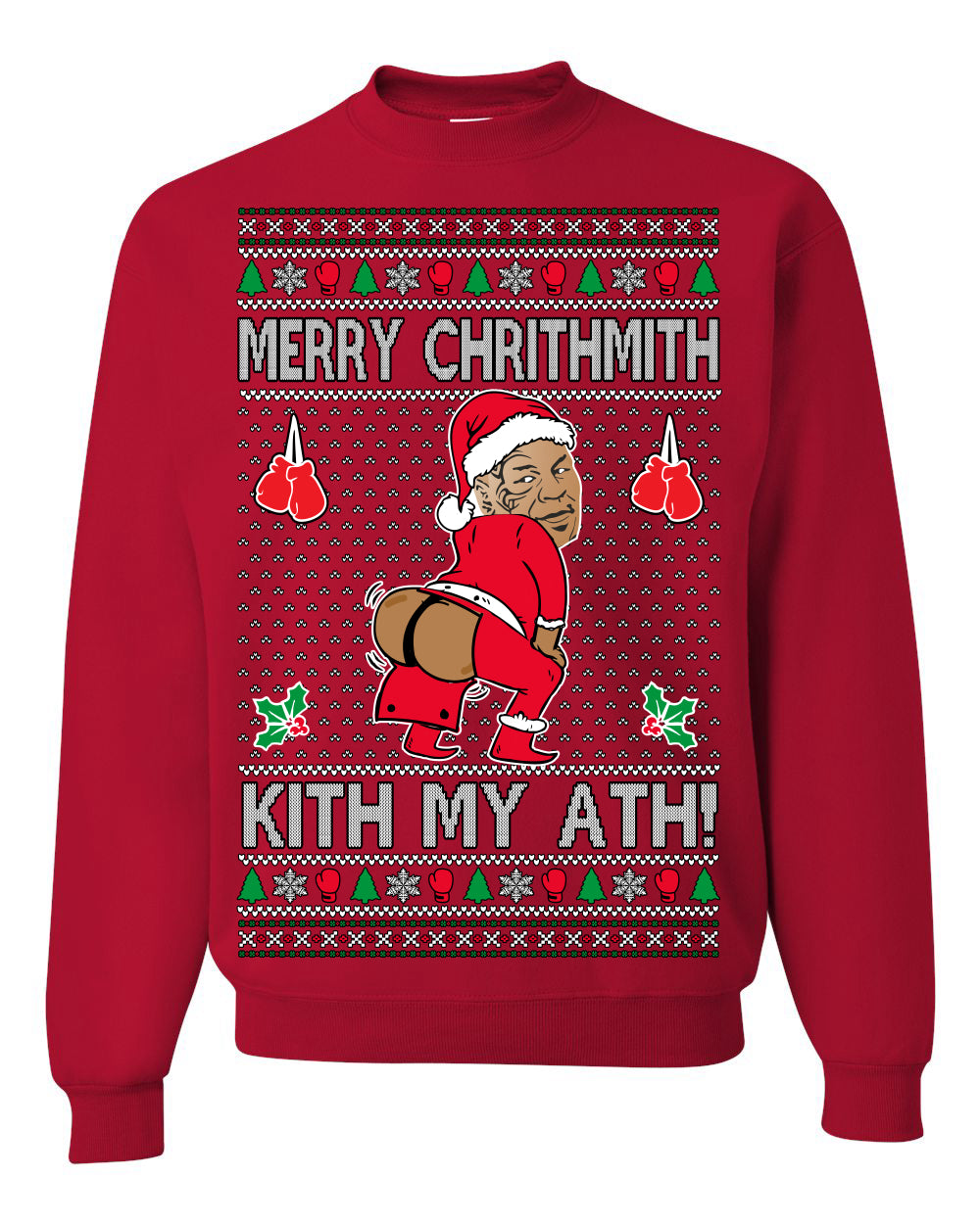 Merry Chrithmith Kith My Ath, Funny Butt Dancing, Viral Kiss My Ass Boxing Fight Meme, Men Women Ugly Christmas Sweater Crewneck Sweatshirt