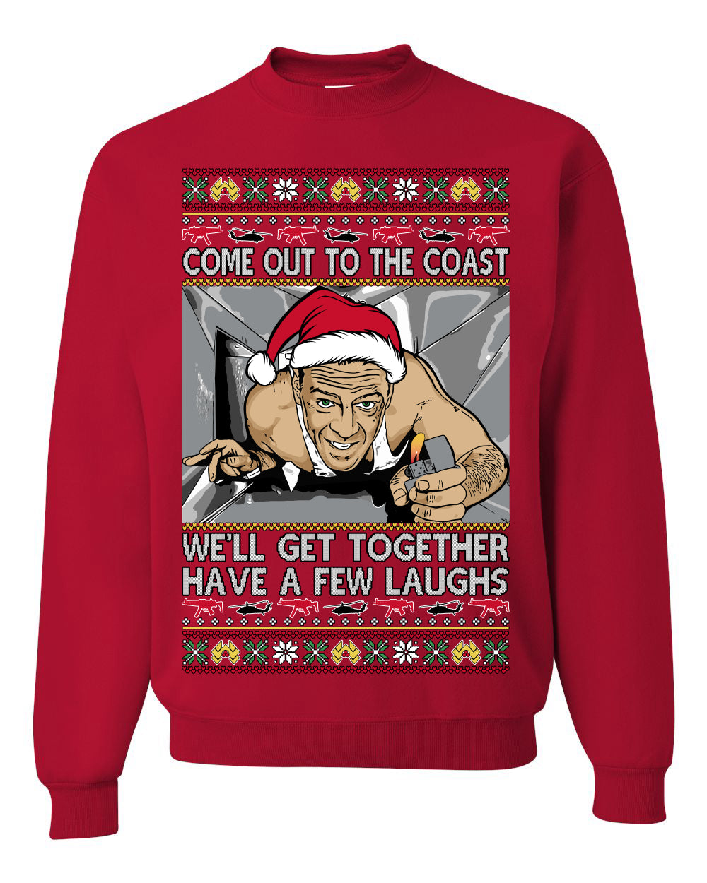 Come Out to the Coast Have a Few Laughs Die Hard McClane Ugly Christmas Sweater